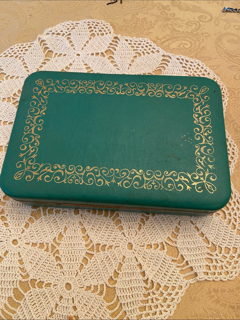 Vintage Farrington TEXOL Jewelry Box Teal Hardcover with Gold Stamped Logo